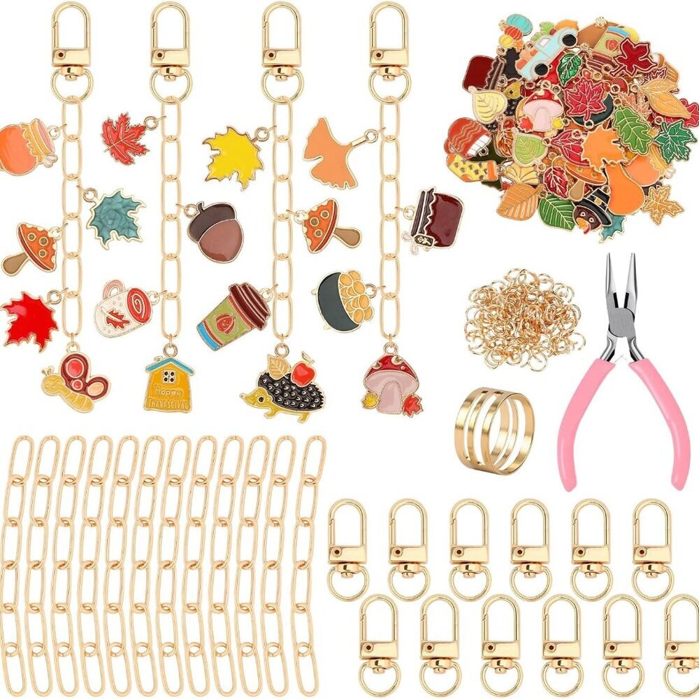 189Pcs Fall Keychain Making Kit, Autumn Charm Jewelry Chain Making Crafts, 60 Th
